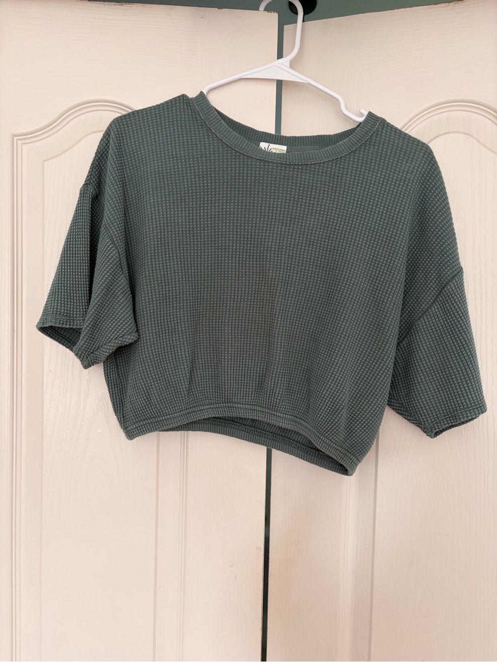 aerie Olive Waffle Knit Cropped Tee